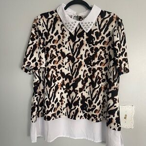 Cato Stud-Embellished Collar Animal Print Blouse - Brown/Black/White